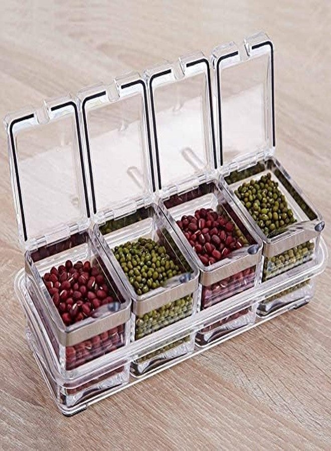 Fresh creation Crystal Plastic Seasoning Acrylic Spice Rack, 4 Pieces Box with 4 Spoons, Kitchen Ware, Masala Container., Clear - Image 4